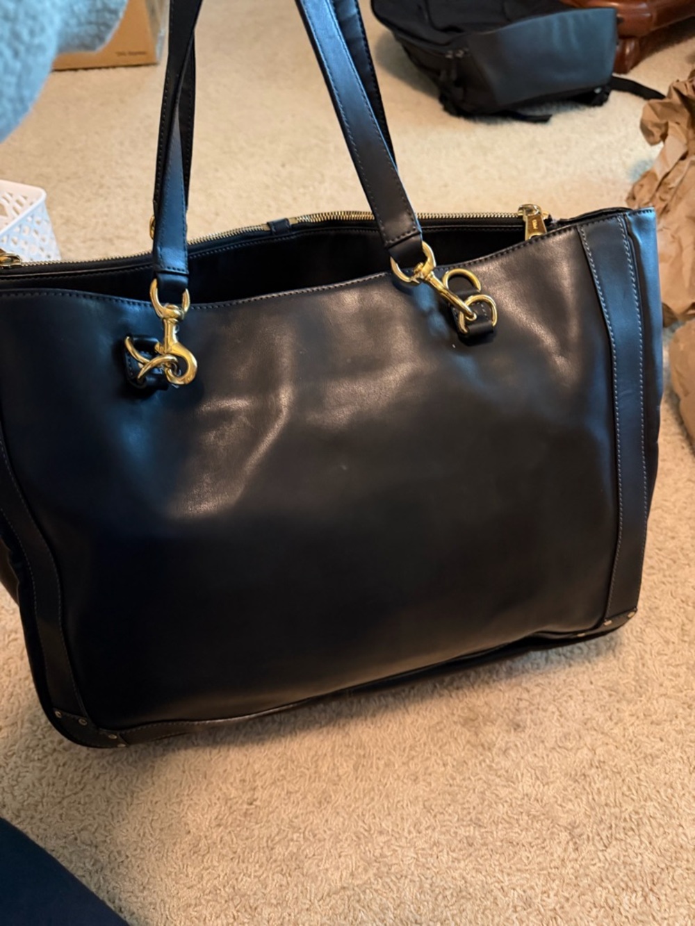 Chloe Black Leather Tote with Tan Tassel Charm - Picture 3 of 6
